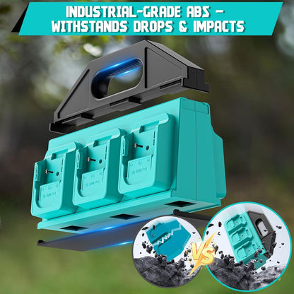 Dinftin 6-Slot Battery Caddy Holder/Carrying Case Compatible for Makita 18V Batteries - Heavy Duty ABS Organizer for 1.5Ah-12.0Ah Batteries with Handle, Non-Slip Base（Battery Not Included）