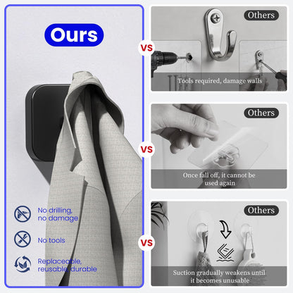 Aikzik Silver Replaceable Adhesive Hooks Heavy Duty, Stainless Steel Towel Hooks for Bathrooms & Shower-Tiles, Glass Door, Wall Hooks for Walls No Damage, Towel Holder Sticky Hooks for Hanging- 2 Pack