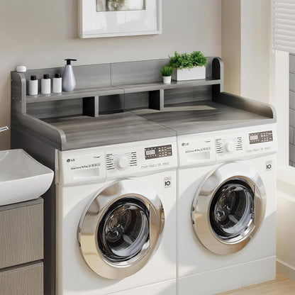 54" 2 Tier Washer Dryer Countertop with Storage Shelf, Waterproof MDF Laundry Room Organizer, Folding Station, Mechanically Joined Two-Panel Countertop (Walnut Brown)