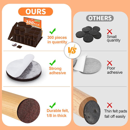 Felt Furniture Pads 300 Pieces, Furniture Pads for Hardwood Floors, Felt Pads for Chair Legs Furniture, Floor Protectors for Furniture Black