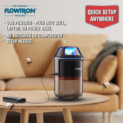 Flowtron Indoor Bug Trap | UV Light Mosquito Trap with Fan, 860 Sq Ft Coverage, USB-C Powered Insect Catcher for Kitchen, Bedroom, Restaurant | Quiet Fly Trap for Indoor Use