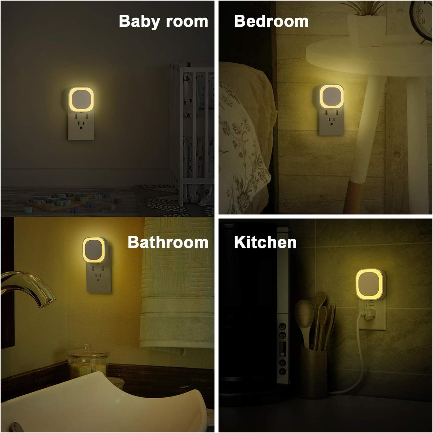 YUNLEX 2 Pack Red Night Light with Dusk to Dawn Sensor, Eye-Care Reflected Glow, 0% Blue Light True Red LED, 3-Level Brightness, Auto On/Off, Plug-in Nightlight for Sleep, Kids, Bedroom, Bathroom