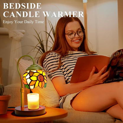 Candle Warmer Lamp with Timer Dimmer - Height Adjustable Wax Melt Warmer for Jar Candles, Blown Art Glass Candle Warming Lamp with 2 Bulbs Birthday Gifts for Mom Women Candle Holders for Home Decor