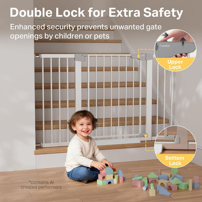 Cumbor 29.7-48" Baby Gate for Stairs, Mom's Choice Awards Winner-Dog Gate for Doorways, Auto Close Safety Pet Gate for Dogs Indoor, Easy Install Pressure Mounted Child Gate with Walk Thru Door, Brown