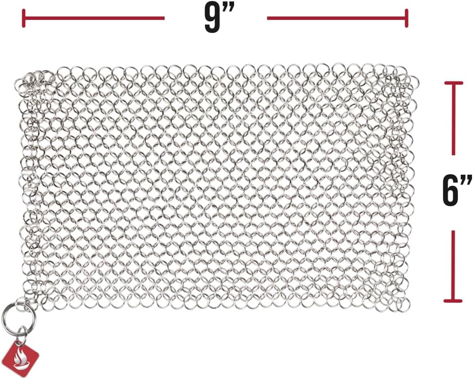 Knapp Made CM Scrubber 4" x 4" Small Ring Chainmail Cast Iron Scrubber, Premium Stainless Steel Mesh Cleaner for Pre-Seasoned Pans, Dutch Ovens, Grills and Skillets