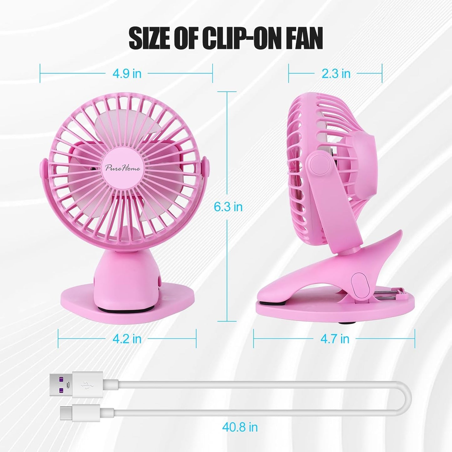 Portable Clip Fan Battery Operated,3 Speeds USB Rechargeable Mini Table Fan with Strong Airflow,360°Rotation Ultra Quiet Personal Desk Fan for Home Office Bedroom Dorm Stroller Camping(White)