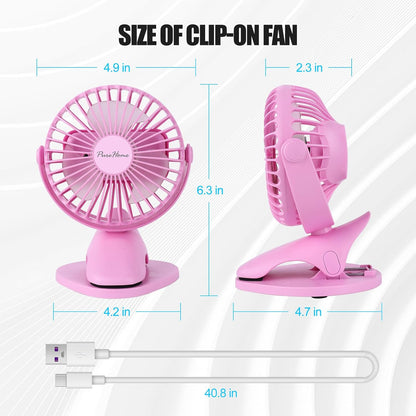Portable Clip Fan Battery Operated,3 Speeds USB Rechargeable Mini Table Fan with Strong Airflow,360°Rotation Ultra Quiet Personal Desk Fan for Home Office Bedroom Dorm Stroller Camping(White)