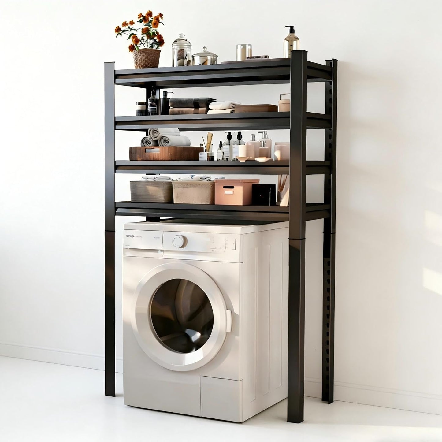 Over Washer and Dryer Shelves, Laundry Room Shelves Adjustable Metal Heavy Duty Freestanding Storage Shelving, Washing Machine Rack for Organization and Storage, Black (39.4" W X 17.7" D X 71.2" H)