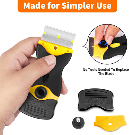 Razor Blade Scraper Tool - Razor Scraper with 40 Metal & Plastic Blades, Sticker Cleaning Remover for Paint, Decal, Adhesive, Label & Caulk, Glass Scraper for Window, Cooktop, Oven & Stove Top