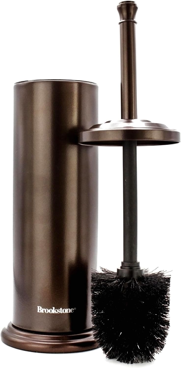 BROOKSTONE Toilet Brush and Holder Set for Bathroom with Splash Guard for Deep Cleaning, Compact and Space Saving Stylish Toilet Bowl Cleaners, Chrome