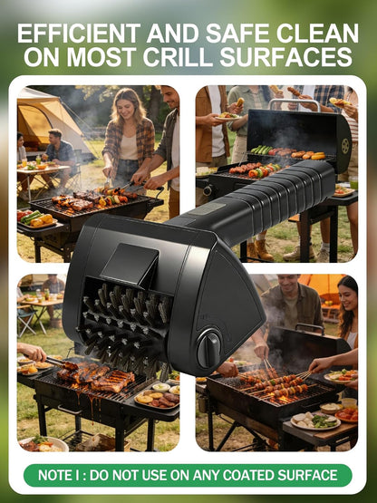 Electric Grill Brush, Cordless Rechargeable BBQ Cleaner with 4000mAh Battery, 2-Speed, LED Light, 304 Stainless Steel Removable Brush Head, Grill Clean Tool for Outdoor Grill