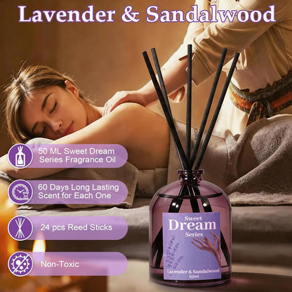 STRN Reed Diffuser Sets, Lavender Scented Oil Diffuser, Fragrance Reed Diffuser with 24 Sticks, 6.8 Fl.oz (200ml), 4 Scents Long-Lasting Air Freshener for Bedroom Bathroom Home Décor