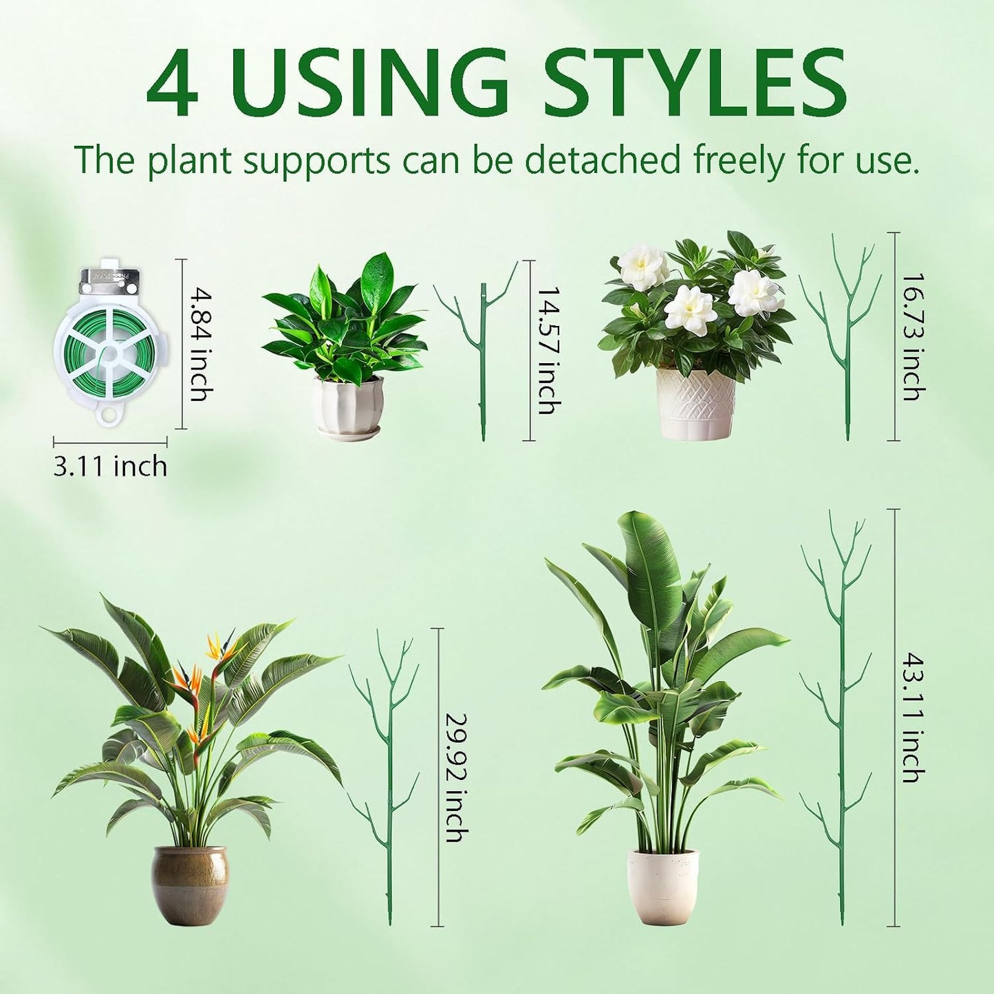 10-Pack Stackable Plant Stakes for Monstera, Pothos & Climbing Plants | 14.57-Inch Tall Branch-Style Plant Support - Reusable Plastic Stake Helps Plants Grow Upright Indoors & Outdoors