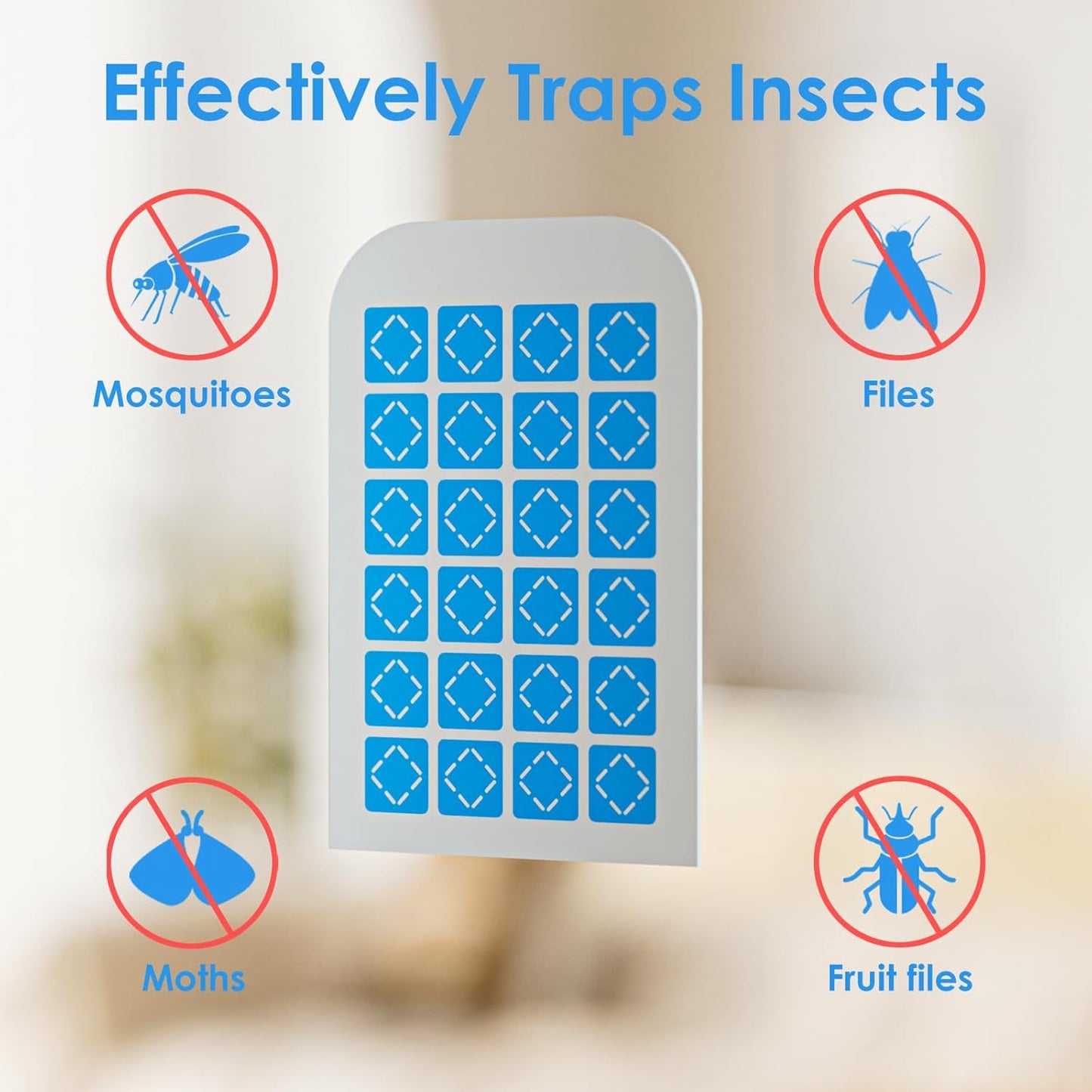 TIENBE Flying Insect Trap, 2 in 1 Indoor Plug-in Fruit Fly Trap, 1 Trap White and 6 Glue Cards, Fruit Fly Traps for Gnat, Moth, Mosquito, Suitable for Every Part of The Home