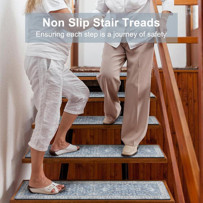 OJIA Extra Non-Slip Stair Treads for Wooden Steps 15PCS, 30"X8" Rubber Indoor Stair Runner Slip Resistant Stair Rugs Safety Mats for Dogs, Kids & Elders, Stairway Grip Step Treads, Gray