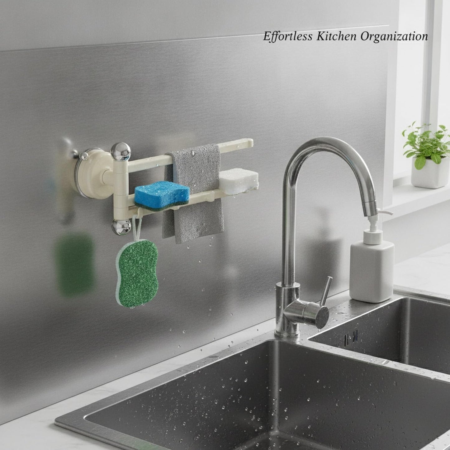 Rotating Suction Cup Dishcloth Rack, Wall-Mounted Sponge Holder for Kitchen Sink & Shower, Drill-Free PET Plastic Organizer (Yellow)