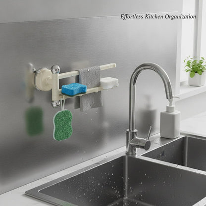 Rotating Suction Cup Dishcloth Rack, Wall-Mounted Sponge Holder for Kitchen Sink & Shower, Drill-Free PET Plastic Organizer (Yellow)