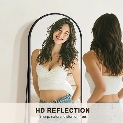 FICTOR Arched Full Length Mirror 15" x 56", Full Body Floor Mirror with Adjustable Stand, Free Standing Mirror with Aluminum Frame for Bedroom, Living Room, Cloakroom, Gold