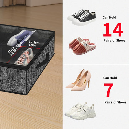 Onlyeasy Sturdy Under Bed Shoe Storage Organizer, Set of 2, Fit 12 to 24 Pairs, Underbed Shoes Closet Storage Solution with Clear Window, Breathable, L29.3 x W23.6 x H5.9, Linen-like Black, MXAUBSB2P