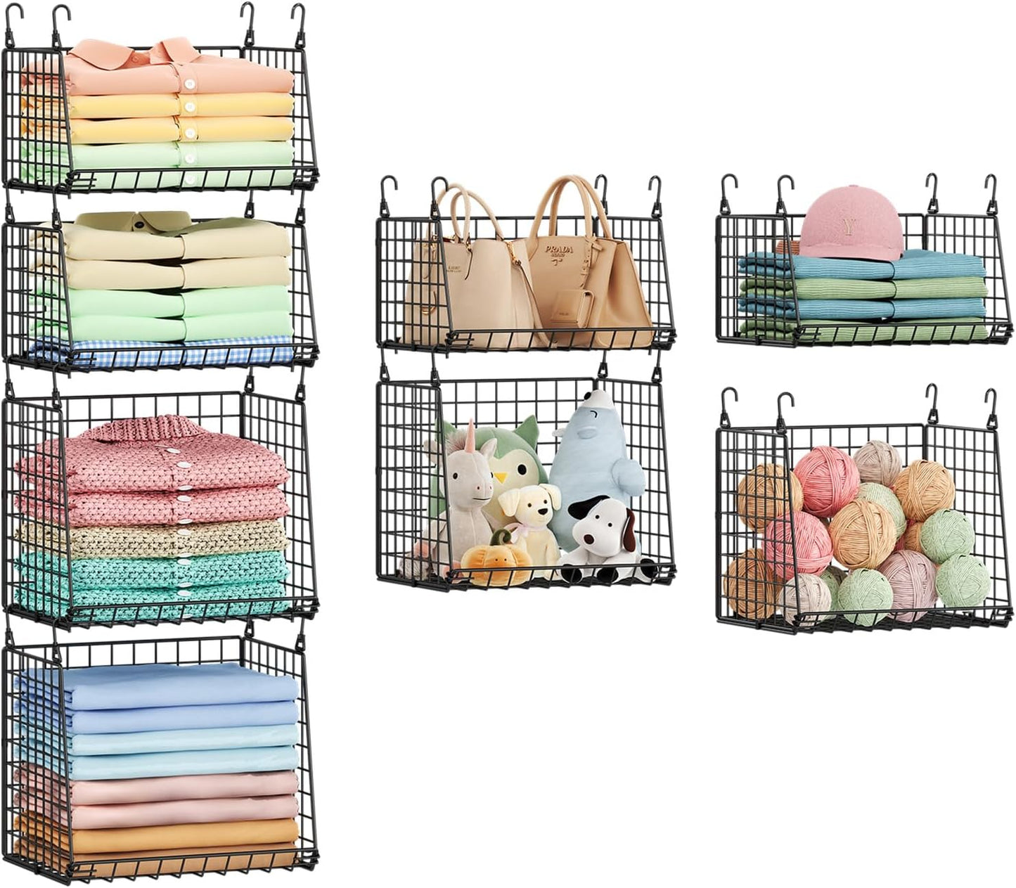 Lyuwanxian 4-Tier Hanging Closet Organizer with 360°Rotating Hooks – Foldable Hanging Shelves for Small Spaces, Wire Storage Basket, Closet Organizer System, Black