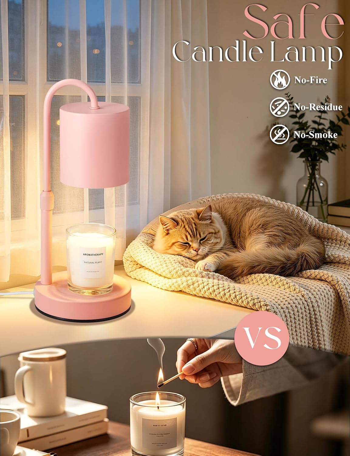 Briever Dimmable Candle Warmer Lamp with Timer, Height Adjustable Electric Candle Wax Warmer, Christmas Birthday Gifts for Women Mom, House Warming Gifts New Home Room Decor, Walnut Solid Wood Base