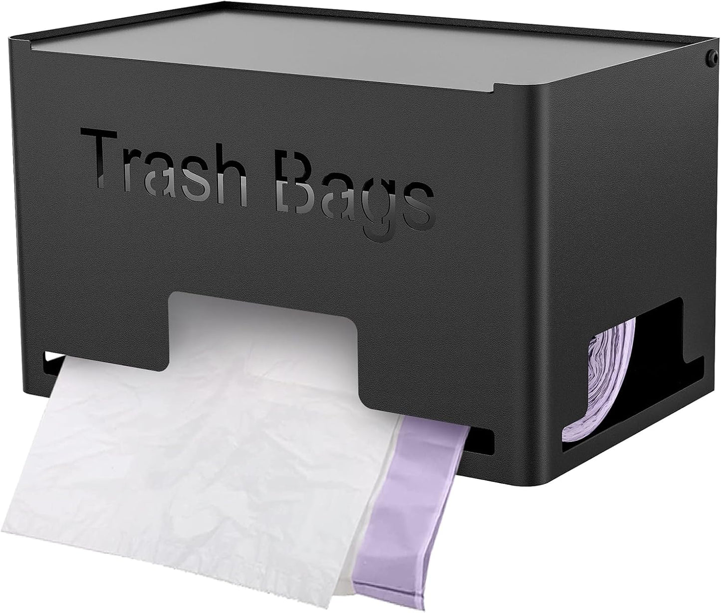 STWWO Large Trash Bag Holder Dispenser, Metal Garbage Bag Dispenser Roll Holder, Kitchen Trash Storage Organizer for Under Sink, Wall Mounted or Freestanding, Black