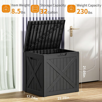 30 Gallon Outdoor Deck Box, Lockable Waterproof Outdoor Storage Boxes For Garden Tools,Indoor Cushions,Accessories Outside Storage Resin Weatherproof Container(Black)