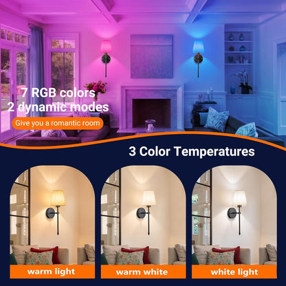 Battery Operated Wall Sconce Set Of Two with Remote Control, Indoor Not Hardwired Dimmable Battery Operated Wall Sconce Light Fixture with Fabric Linen Shade For Bedroom Living Room, Bulb Included ( C