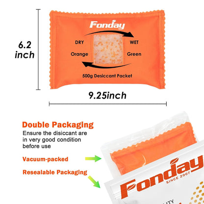 500g x 2 packs Fonday Rechargeable Silica Gel Car Dehumidifier Fast Reactivate Desiccant Bags, Large for Gun Safe Closet Basement Garage Storage Moisture Absorber