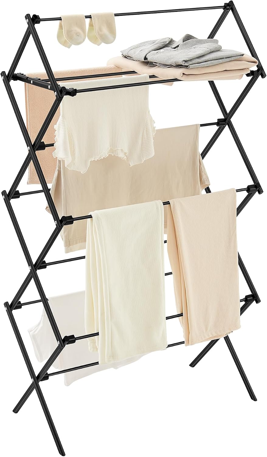 SONGMICS Foldable Clothes Drying Rack, Laundry Drying Rack, Clothes Airer, Steel Frame, 14.6 x 29.5 x 53.2 Inches, Easy Assembly, Indoor Outdoor Use, White ULLR770W01