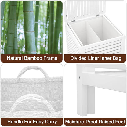 Homykic Bamboo Laundry Hamper with Lid, 120L Large Clothes Laundry Sorter with Removable 2-Section Liner Bag, Raised Laundry Basket Organizer for Clothing, Bathroom, Bedroom, Laundry Room, Natural