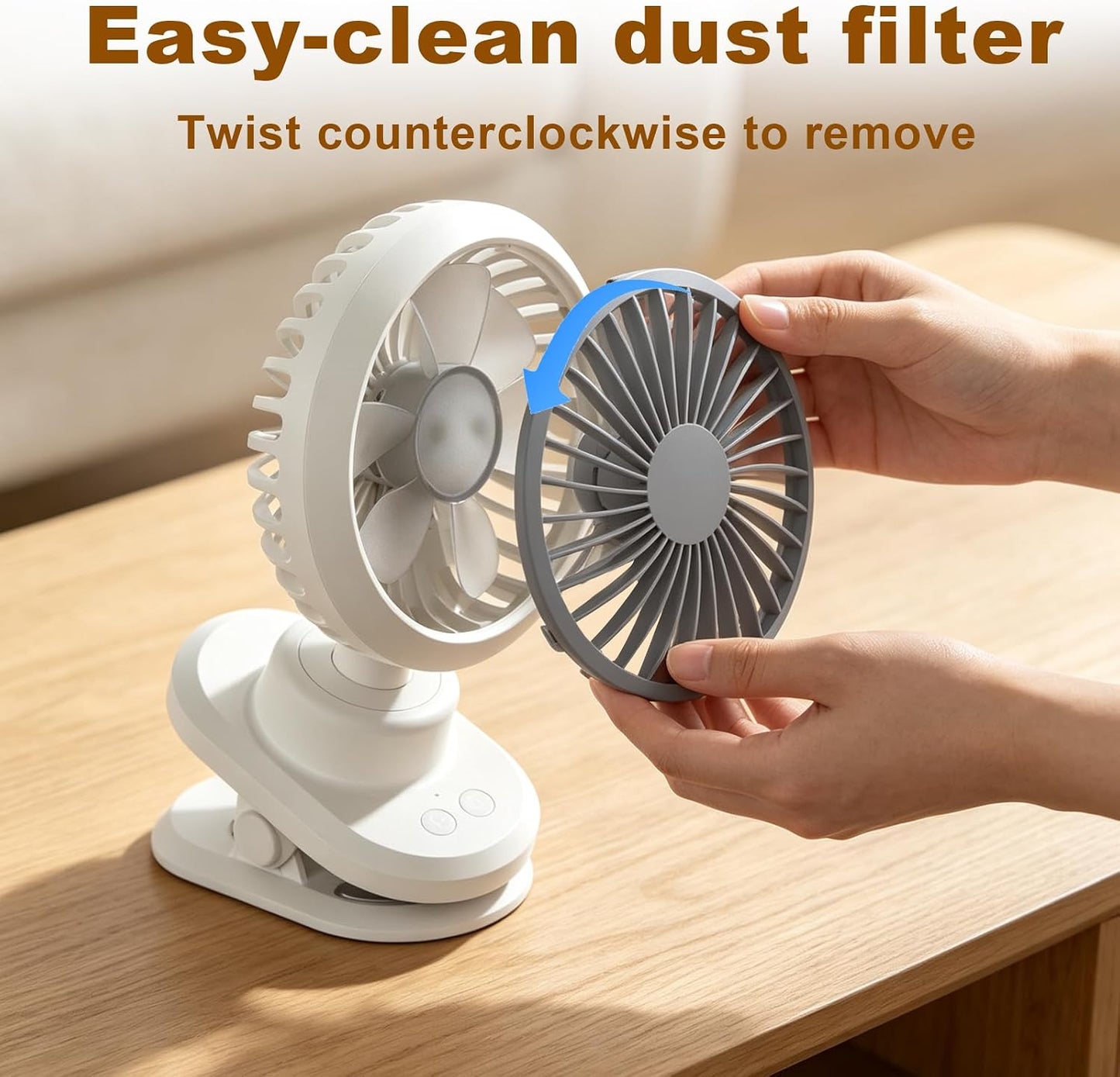 USB Clip On Fan, 180° Auto Oscillation 4-Speed Rechargeable Personal Fan with 3600mAh Battery, Quiet Brushless Motor, 3.2cm Strong Clip for Home, Office, Bedroom, Camping, Travel White