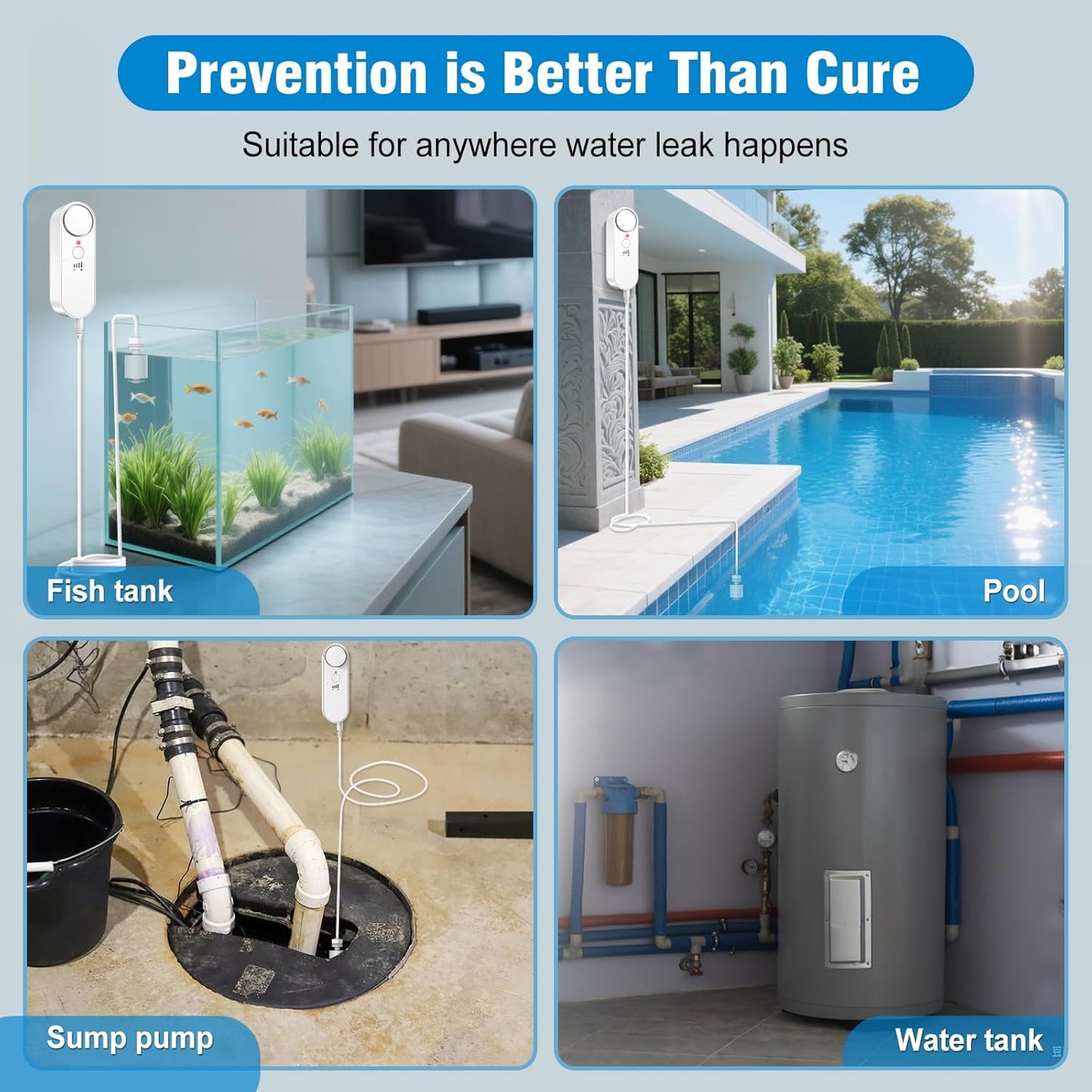 DAYTECH Water Level Sensor, 100 dB High or Low Sump Pump Alarm, 79in Cable | Battery powered, no WiFi required, adjustable volume, low battery reminder, tanks, aquariums, pools and cisterns