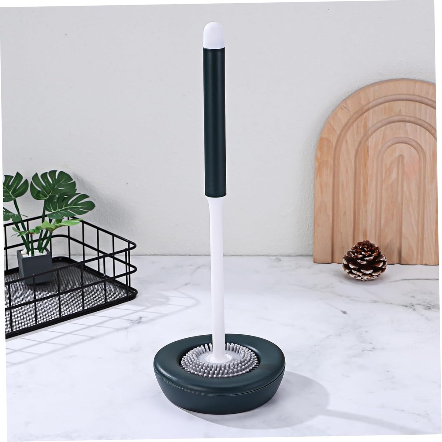 OUNONA 1set Silicone Toilet Brush Holder Quick Drying Toilet Bowl Scrubber for Household Cleaning Scratch Bristles Modern Design Construction Green