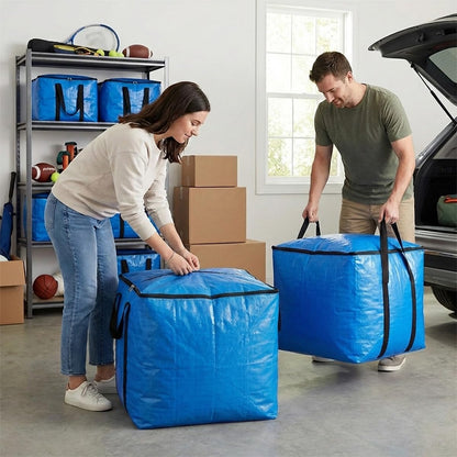 Extra Large Cube Moving Bags (Blue, 25"x25"x25") | Heavy Duty, Water-Resistant, Foldable, For Clothes, Bedding, Blankets & Pillows, Reusable Alternative to Moving Boxes