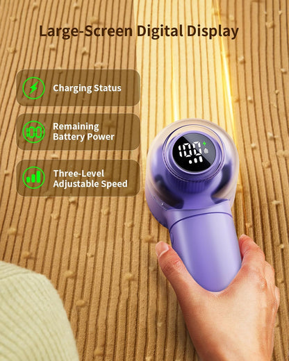 Fabric Shaver, 𝟮 𝗶𝗻 𝟭 Rechargeable Lint Remover with Brush, Large Sweater Shaver with Digital Display, 3 Speeds Lint Shaver, 6-Leaf Blades Lint Remover for Clothes, Sofa, Bedding, White