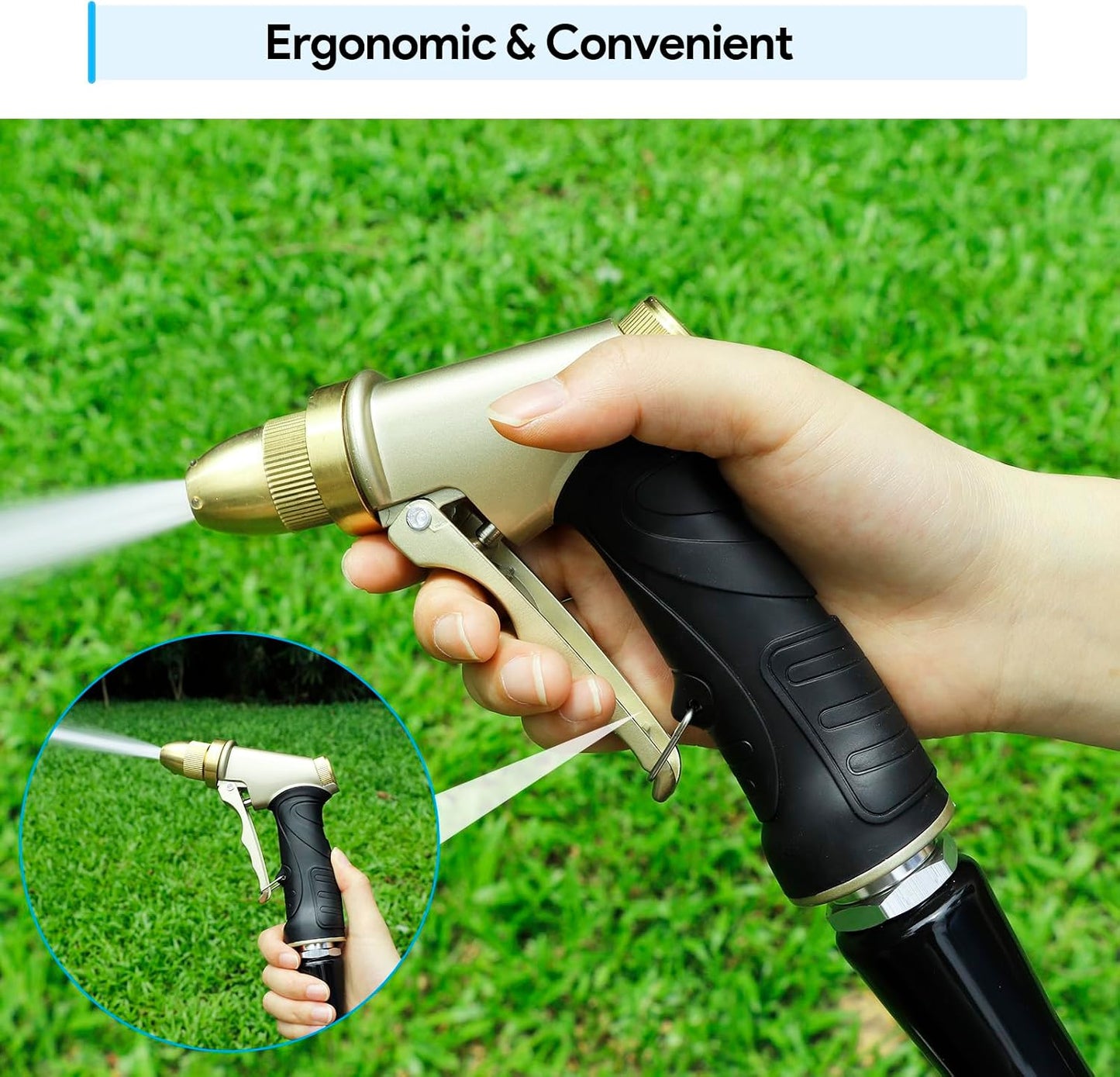Garden Hose Nozzle, Heavy Duty Metal Spray Nozzle | Upgraded, High Pressure, Adjustable Spray Patterns, For Watering Plants, Car Washing, Pet Showering