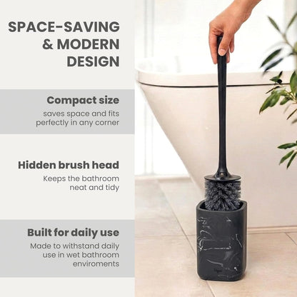 Vigar Zense Toilet Brush and Holder Set - Toilet Bowl Brush and Holder, Polyresin Stone Bathroom Accessory, Compact Toilet Cleaner Brush for Bathroom Decor and Toilet Accessories Set - White Marble