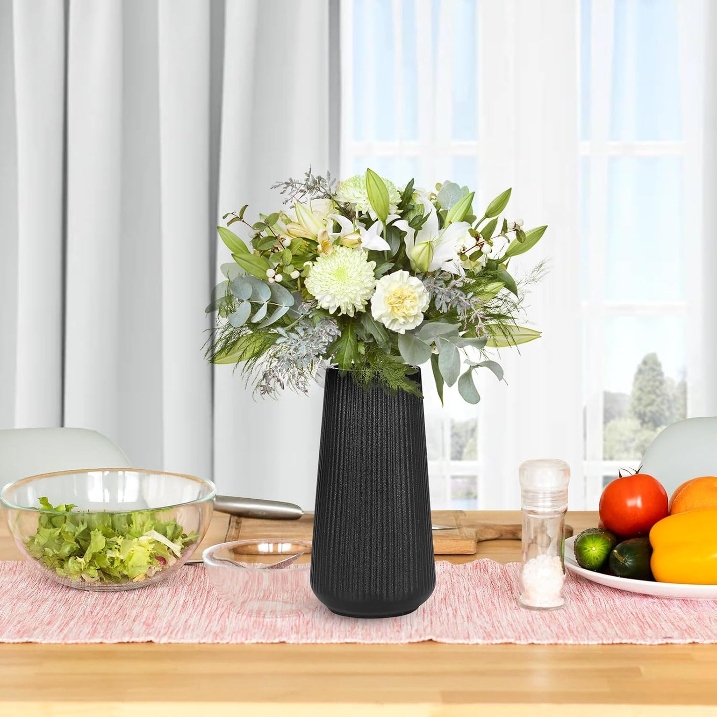 White Ceramic Vase, GUKJOB Small Cute Flower Vase for Pampas Grass, Home, Living Room, Dining Table, Farmhouse, Office Decor, Bedroom, Table, and Kitchen Shelf (White- 2PCS)