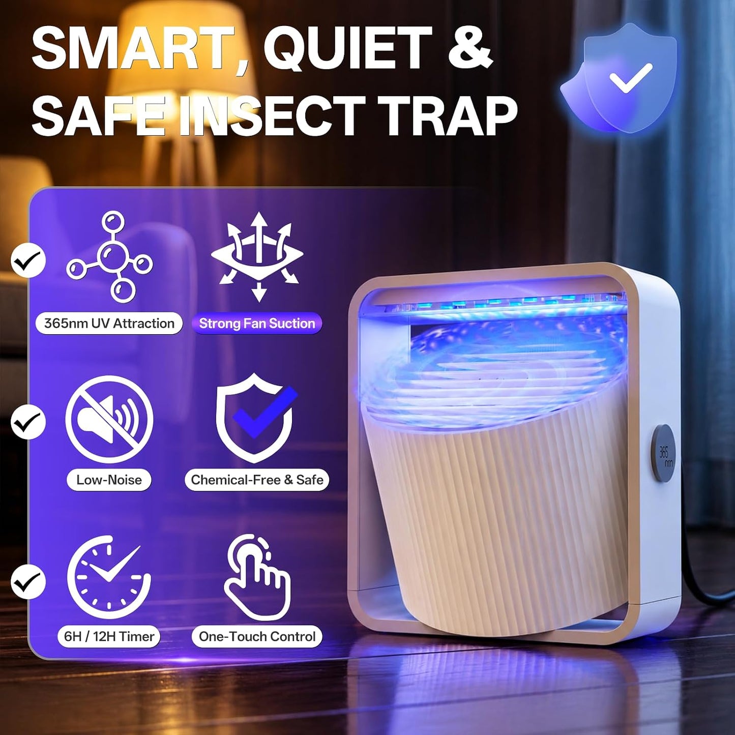 Fruit Fly Traps for Indoors, Gnat and Insects Catcher for House with UV Light, Fan Suction, Ideal for Garage, Kitchen, Patio, Plant Pots, Bedroom, 5 Sticky Pads Included, USB-C Powered