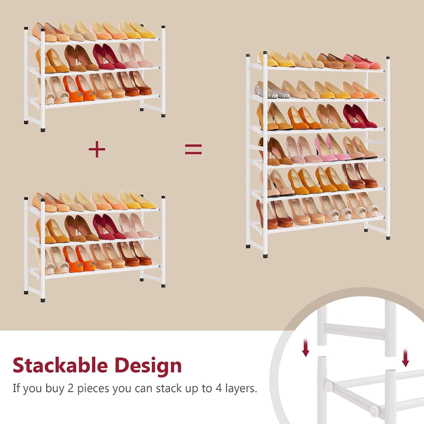 Tajsoon Expandable Shoe Rack for Closet 3 Tier, 28“-41“Adjustable & Stackable Shoe Shelf Storage, Metal Shoe Rack Organizer for Front Door Entrance, Closet, Garage, Entryway, Black