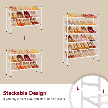 Tajsoon Expandable Shoe Rack for Closet 3 Tier, 28“-41“Adjustable & Stackable Shoe Shelf Storage, Metal Shoe Rack Organizer for Front Door Entrance, Closet, Garage, Entryway, Black