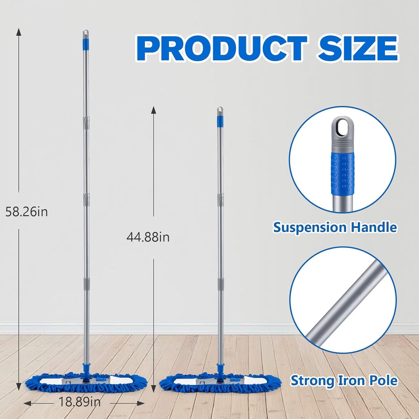 Dust Mop for Hardwood Floors,58" Long Handle Wet & Dry Mop,180° Rotating Microfiber Washable Mop for Tile,Laminate,Vinyl Floors,Pet Hair Cleaning
