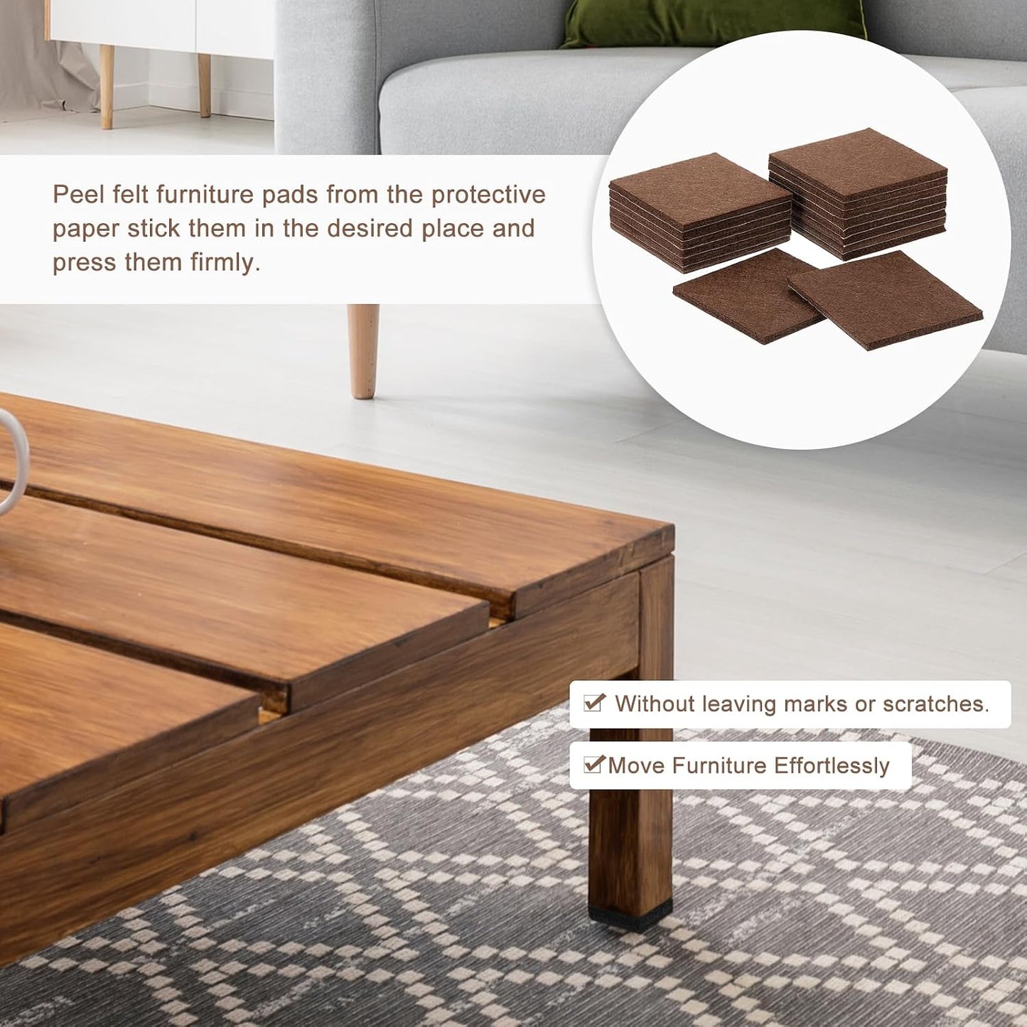 uxcell Furniture Pads, 16Pcs 2.5" - Square Self Adhesive Felt Furniture Pads, Floor Protectors for Furniture Feet Chairs Legs Hardwood Floors (Brown)