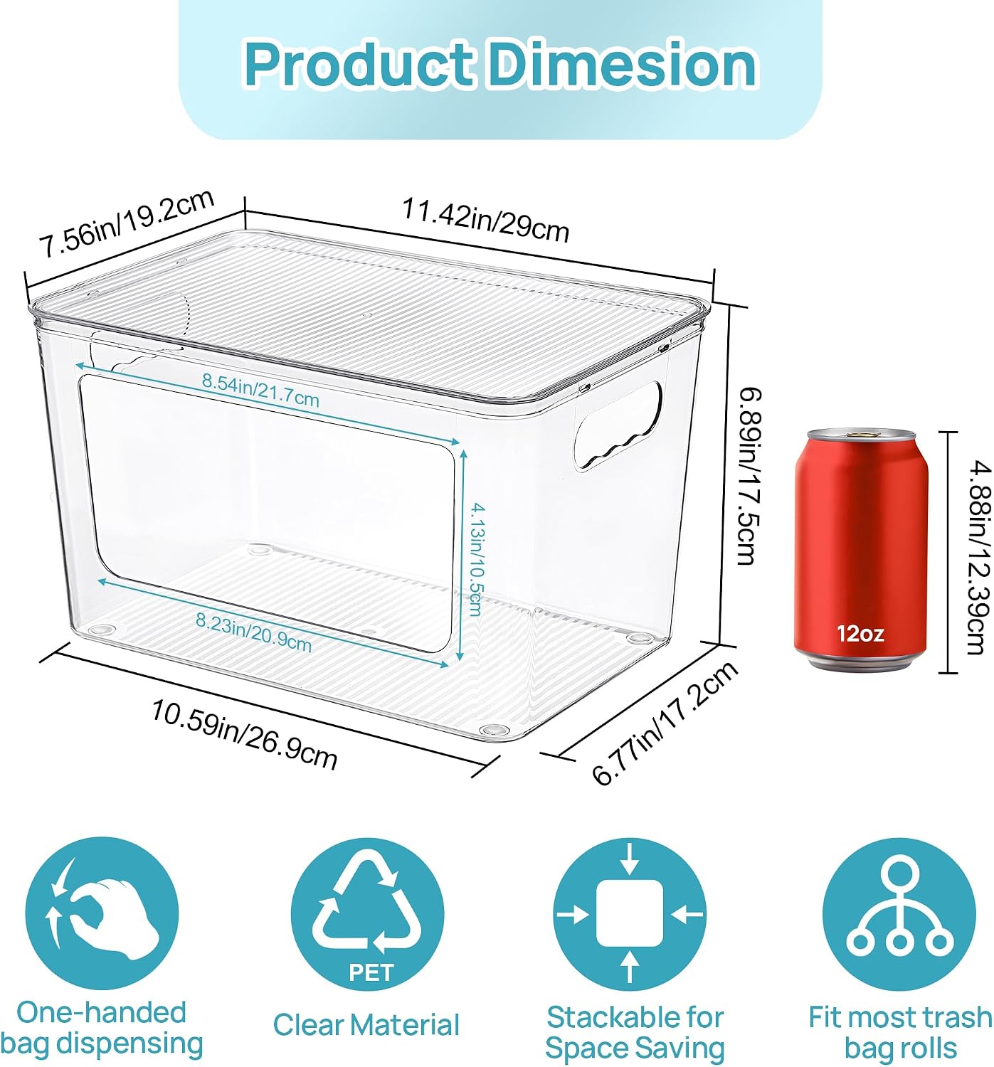 Vtopmart 2 Pack Trash Bag Holder, Stackable Garbage Bag Dispenser for 13/30/33 Gallon Bags, Clear Organizer Bins for Under Kitchen Sink, Laundry Room Organization and Storage