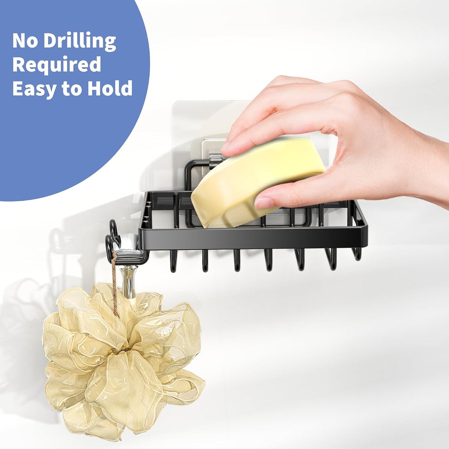 Moforoco Double Soap Bar Holder for Shower, No Drilling, 304 Stainless Steel, Wall Mounted Soap Holder with 4 Hooks and Razor Holder, Shower Rack Soap Tray Bar Soap for Bathroom Accessories Organizer