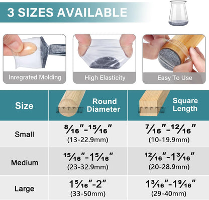 Ansible 24 Pcs Chair Leg Floor Protectors Square, Silicone Felt Furniture Leg Pads Caps Covers for Hardwood Floors (Fit:1-1/16" to 1-5/8")