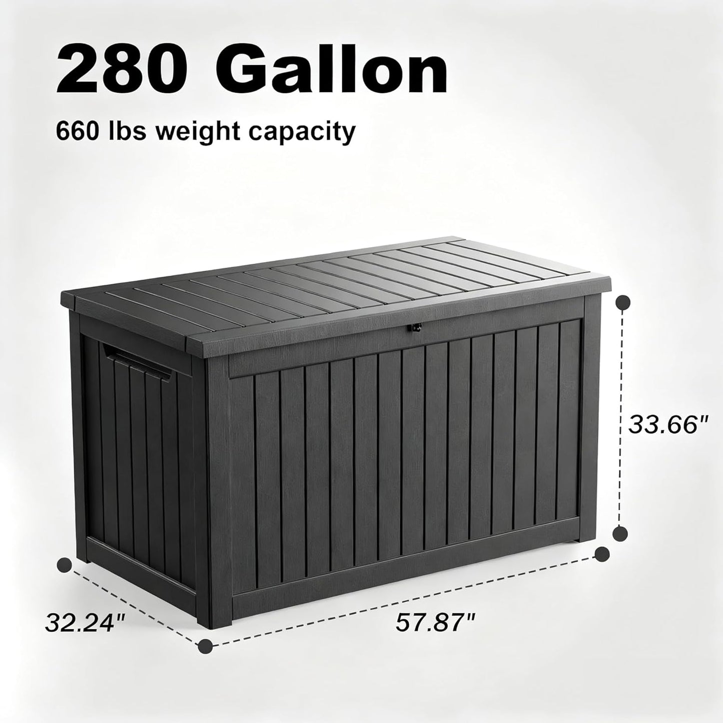 320 Gallon Waterproof Outdoor Storage Box, UV Resistant Resin Deck Box with Hydraulic Rod for Reinforced Stability, Perfect for Patio, Garden, and Pool（Black，320 Gallon）