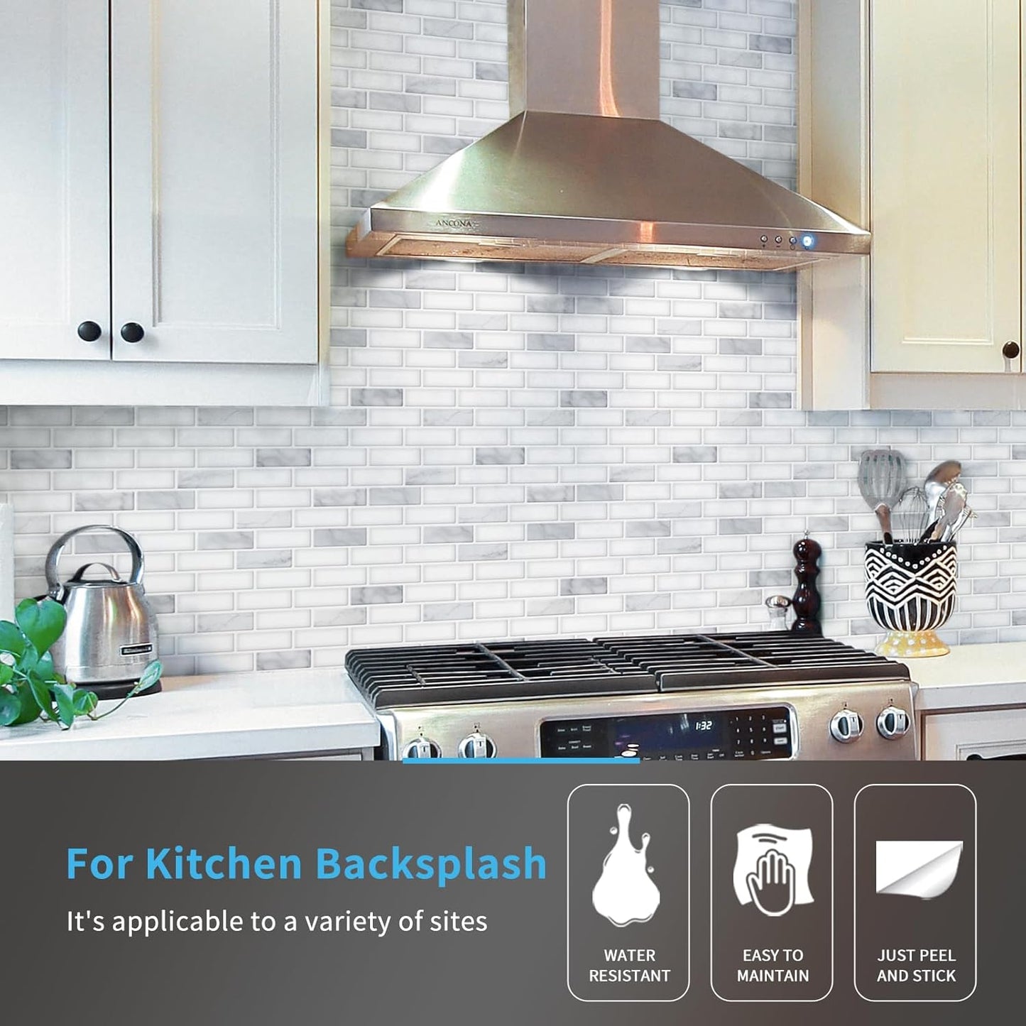 Art3d 10-Sheet Kitchen Backsplash Tiles Peel and Stick, Self Adhesive Wall Tile Sticker for Kitchen Island Bathroom Laundry Room RV Renter 12" x 12" - Jade Green