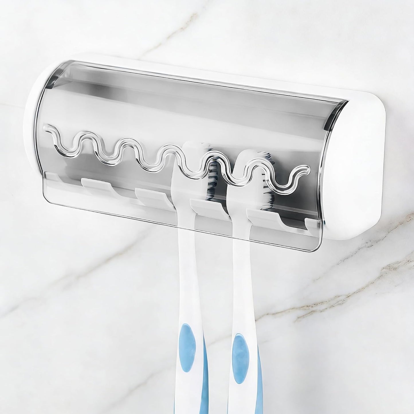1 PCS Self Adhesive Toothbrush Holder with Cover for Bathroom, 5-Slot Wall Mounted Toothbrush Organizer Rack for Shower, Dorm, Cabinet
